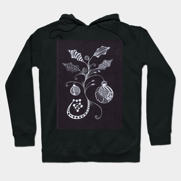 Zentangle Christmas Ornaments with Holly Leaves Hoodie by ConniSchaf